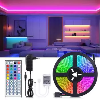 Светодиодные ленты IP65 5M/10M Светодиодные комнатные светильники RGB 5050 Светодиодные ленты с изменением цвета с помощью дистанционного светодиодного контроллера с адаптером ЕС или США