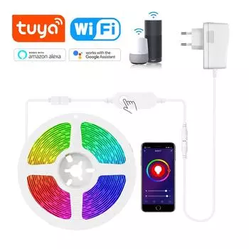 Светодиодные ленты MALITAI WIFI Alexa Control Luces RGB 5050 12 В Гибкая лента для ламп Tuya Умные фонари для фестиваля Tira Room Fita Decor Адаптер ЕС или США 5m-EU 18Leds/m