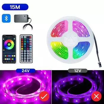 Светодиодные ленты постоянного тока 24 В Bluetooth RGB лента 10-25 м SMD 5050 гирлянда светодиодная лампа для украшения комнаты Освещение Подсветка телевизора Полоса управления через приложение