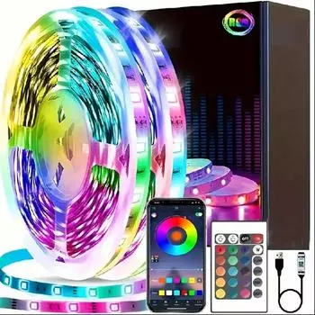 Светодиодные ленты RGB 5050, светодиодные лампы, подходящие для домашнего декора, ТВ, компьютера, спальни и игрового монитора 3Key-1M разноцветный