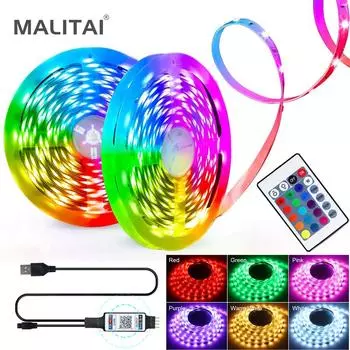 Светодиодные ленты с ИК-управлением SMD5050 RGB, меняющие цвет, светодиодная лента под шкафом, кухонным телевизором, источник питания USB, контроллер Bluetooth