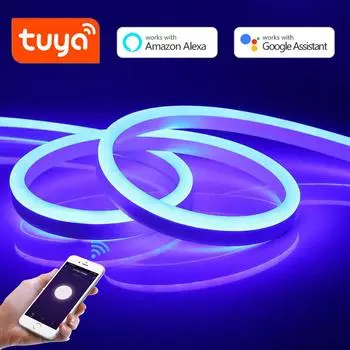 Светодиодные ленты Tuya Smart Life для комнаты, водонепроницаемые, 12 В, WIFI, неоновые светодиодные ленты, 220 В, адаптер питания ЕС, украшение для дома, Alexa Google 1M Set белый
