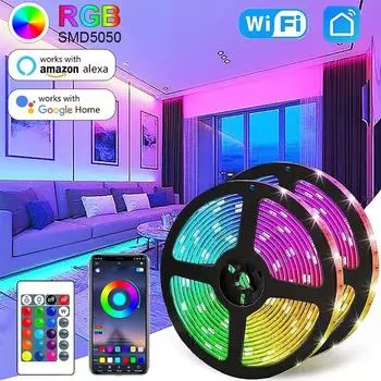 Светодиодные ленты WIFI Bluetooth Control 5050 RGB Светодиодные фонари Гибкая лента Светодиодные лампы 1M-30M 5V USB TV Подсветка Украшение комнаты 1M