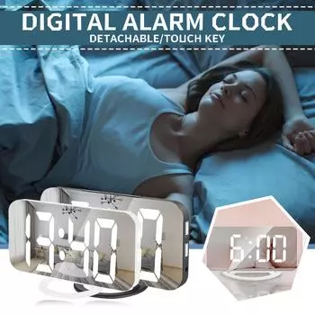 Светодиодные многофункциональные зеркальные настольные автоматические светочувствительные электронные часы чёрный