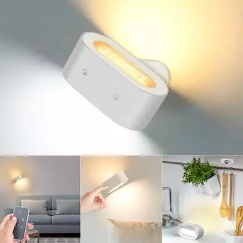 Светодиодные настенные бра Настенные светильники 3 температуры цвета 3 уровня яркости Поворот на 360° Беспроводные настенные светильники для чтения прикроватные White
