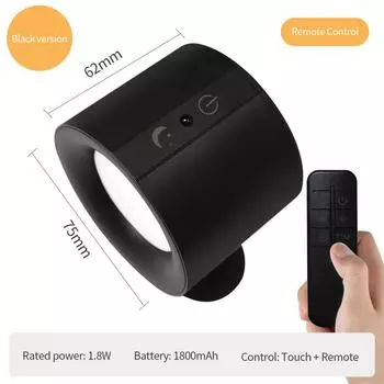 Светодиодные настенные бра у кровати с сенсорным управлением, магнитный светодиодный ночник, перезаряжаемый светильник для чтения, прожектор для шкафа чёрный