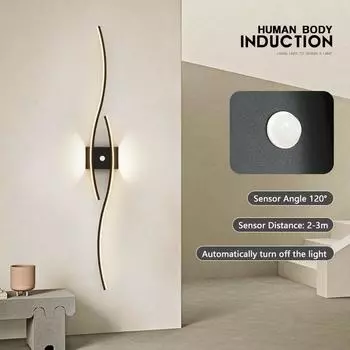 Светодиодные настенные светильники с индукцией человеческого тела для гостиной, датчик движения PIR, настенные светильники для внутреннего освещения, черное золото Warm White