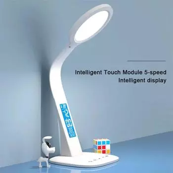 Светодиодные настольные лампы с часами, USB-зарядка, регулируемая яркость, складные настольные лампы для защиты глаз, украшение для рабочего стола, прикроватные светодиодные настольные лампы