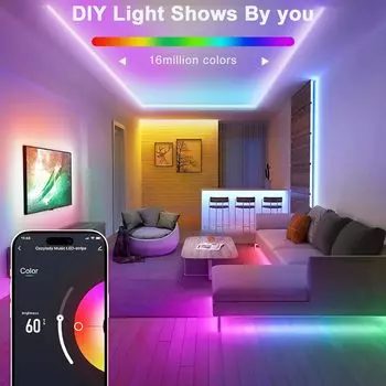 Светодиодные неоновые гирлянды RGB 40M/30M, управление синхронизацией музыки с помощью приложения/пульта дистанционного управления, гибкая смена цвета ламп, водонепроницаемость для использования в помещении и на улице EU Plug&10m