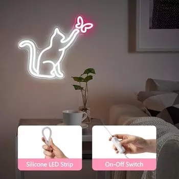 Светодиодные неоновые вывески в виде кошек и бабочек, работающие от USB, 3D настенные художественные украшения для дома, подвесные вывески, лампы для гостиной, спальни, подарков для детей