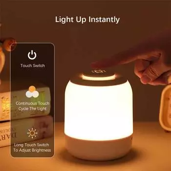 Светодиодные ночники, регулируемая яркость, USB-перезаряжаемая настольная лампа для кухни, спальни, гаража, прикроватной тумбочки белый