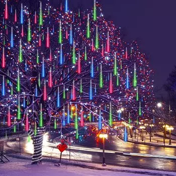 Светодиодные огни метеоритного дождя, водонепроницаемые падающие капли дождя, гирлянда для рождественской праздничной вечеринки, декор патио 30 см US