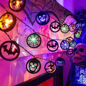 Светодиодные пауки на Хэллоуин, паутина, скелет летучей мыши, гирлянда ведьмы, украшение на батарейке A разноцветный