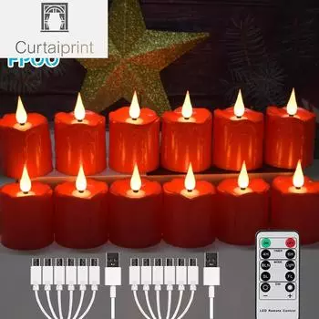 Светодиодные перезаряжаемые свечи, зарядка через USB, дистанционное управление временем, мерцание, вотивная лампа, ко Дню святого Валентина, декоративная лампа-свеча для дома красный