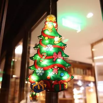 Светодиодные подвесные светильники на присосках для окон, рождественские фонарики, украшения для магазинов, подвеска в виде лося и снеговика, праздничные атмосферные огни
