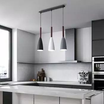 Светодиодные подвесные светильники, регулируемая железная светодиодная потолочная лампа, люстра для кухни, столовой, 3-световая основа E27 для подвесного освещения Rectangular чёрный