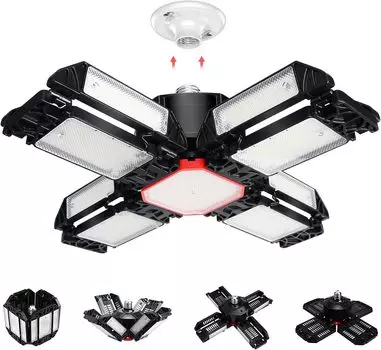 Светодиодные потолочные светильники для гаража, 2 шт., Включаемые в розетку светильники для мастерской, Гаражное освещение, Регулируемые деформируемые панели, Цоколь E26 E27, для сарая, мастерской, подвала 1 Pack