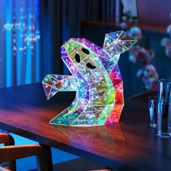 Светодиодные призматические радужные огни для украшения Хэллоуина, милые забавные украшения, жуткий тыквенный череп