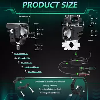 Светодиодные противотуманные фары для мотоцикла 120 Вт 18000LM 6 режимов освещения Светодиодные вспомогательные фонари с проводкой green light чёрный