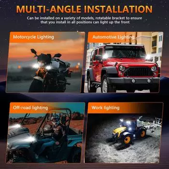 Светодиодные противотуманные фары для мотоцикла, 2 шт. 120 Вт 12000 лм, 6 режимов освещения, водонепроницаемые вспомогательные фары 1 PCS чёрный