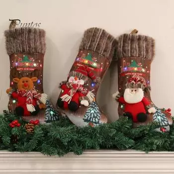 Светодиодные рождественские чулки, светящиеся рождественские елки, держатели для конфет, праздничные подвесные носки, украшения для дома, офиса, магазина, отеля A