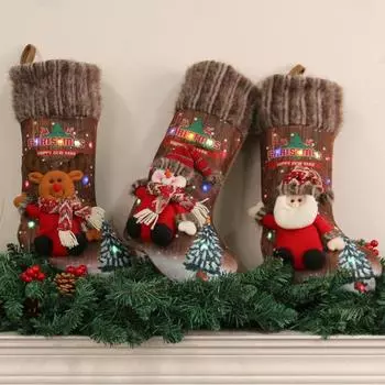 Светодиодные рождественские чулки Yousheng, светящиеся рождественские чулки в виде елки, держатели для конфет, праздничные подвесные носки, украшения для домашнего офиса, магазина, отеля, декор A