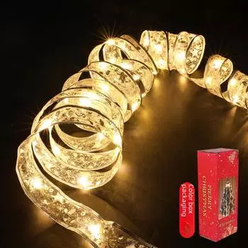 Светодиодные рождественские гирлянды из лент для самостоятельного украшения елки и бантов для подарочных коробок 4m 40-head silver ribbon