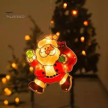 Светодиодные рождественские гирлянды на присосках, подвесные светильники в виде Санта-Клауса, лося, звезды, сезонные знаки, работающие от батареек, лампы на присосках Warm light