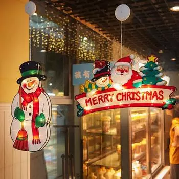 Светодиодные рождественские гирлянды на присосках, подвесные светильники в виде Санта-Клауса, лося, звезды, сезонные знаки, работающие от батареек, лампы на присосках Warm light
