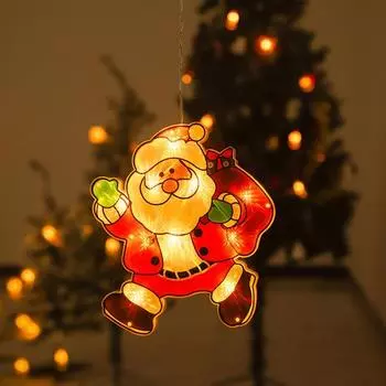 Светодиодные рождественские гирлянды Yousheng на присосках, подвесные светильники в виде оленя и звезды Санта-Клауса, сезонные знаки, работающие от батареек, на присосках Warm light