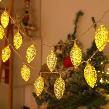 Светодиодные рождественские огни Сосновая шишка Сказочные огни Благодарения Рождественская вечеринка Декор Gold 1pc 1.5m/4.9ft 10LEDs теплый белый