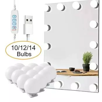 Светодиодные съемные лампы, профессиональное зеркало для макияжа, лампа для косметического зеркала с питанием от USB, голливудский туалетный столик, туалетный столик 10 Bulbs