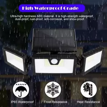 Светодиодные солнечные фонари, уличные, 3-х головные, прожекторы, водонепроницаемые, с датчиком движения PIR, для сада, двора, гаража, улицы, настенное освещение