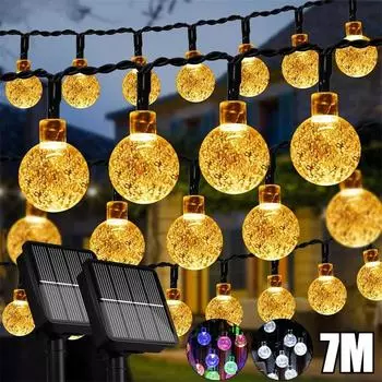 Светодиодные солнечные гирлянды, наружные, 7 м, 50 светодиодов, водонепроницаемые, хрустальные шарообразные светильники с 8 режимами, садовое освещение для украшения патио и вечеринки Warm color 5m 20led