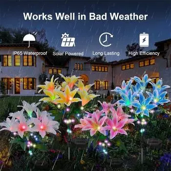 Светодиодные солнечные лилии цветы светильники наружный водонепроницаемый садовый декоративный светильник для дома двор газон дорожка задний двор ландшафтное освещение белый