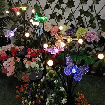 Светодиодные солнечные садовые светильники с питанием от бабочки-светлячка, уличные водонепроницаемые яркие садовые светильники для украшения дорожки на патио 1PC