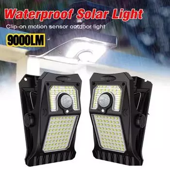 Светодиодные солнечные садовые светильники, уличные солнечные светильники с датчиком движения, кемпинговая лампа с 3 режимами, водонепроницаемый забор, уличный ландшафт 90LED 6500LM