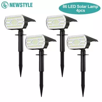 Светодиодные солнечные точечные светильники для улицы 86/92 светодиодные солнечные ландшафтные прожекторы 3 цвета водонепроницаемые с питанием от сети охранные огни для газонов 1pc