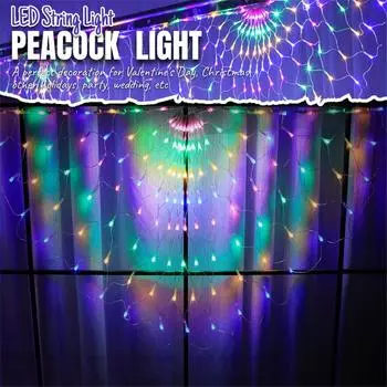 Светодиодные струнные светильники Павлин Сетка Сетка Лампа Домашний Декоративные Струнные огни Наружное освещение Фея Свет Гирлянда для украшения свадебной вечеринки EU Plug