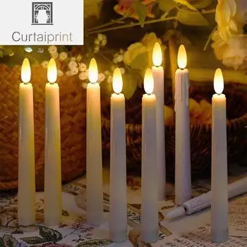 Светодиодные свечи, беспламенные конические свечи, работающие от батареек, мерцающие подсвечники, длинные электрические свечи для свадьбы, домашнего декора