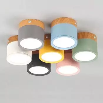 Светодиодные светильники Downlights 5W 7W 10W 12W 15W Macaroon Ceiling Nordic Wood Grain Surface Mounted Spotlights Indoor Lobby Living Room Bedroom 5W&Warm White
