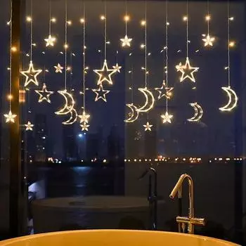 Светодиодные светильники Star Moon, подвесной светильник EU Drop Home Light, 8 режимов, украшения на Рамадан, украшения для рождественской елки, декор для вечеринки EU теплый белый