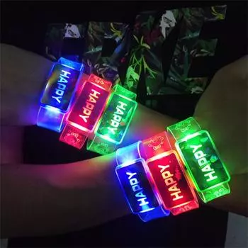 Светодиодные светящиеся браслеты, красочные вспышки, счастливый браслет, светящийся в темноте, украшение для вечеринок, свадеб, рождественских вечеринок синий