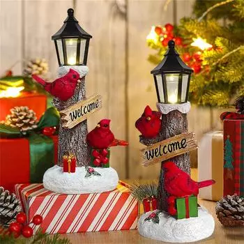 Светодиодные светящиеся смоляные поделки, украшение стола, красная птица, ствол дерева, фонарный столб, украшение стола, рождественская атмосфера, украшение(Без батареи) One Size