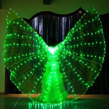 Светодиодные светящиеся телескопические крылья-палки для танцев для взрослых, большие крылья на 360 градусов, светящийся реквизит для танца живота, светящиеся крылья Adult telescopic stick зелёный