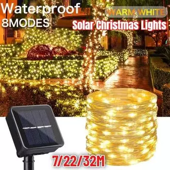 Светодиодные уличные солнечные лампы гирлянды праздничные рождественские вечеринки гирлянды солнечные садовые водонепроницаемые декоративные огни 7M 50LED белый