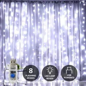Светодиодные USB-гирлянды 3Mx3M, гирлянды для занавесок, 8 режимов, подходят для Рождества, Нового года, свадьбы, дня рождения, домашнего декора