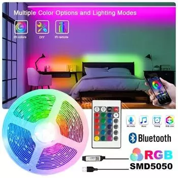 Светодиодные USB-ленты 5050 RGB, 16 цветов, меняющиеся теплые светодиодные ленты с дистанционным управлением для спальни, гостиной, ТВ, кухни, украшения «сделай сам» 1M теплый белый