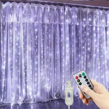 Светодиодные занавески 6м/3м USB Теплые сказочные гирлянды Праздничное освещение Оконная лампа для дома, спальни, свадьбы, Рождества, украшения 3x1M 100LEDs теплый белый