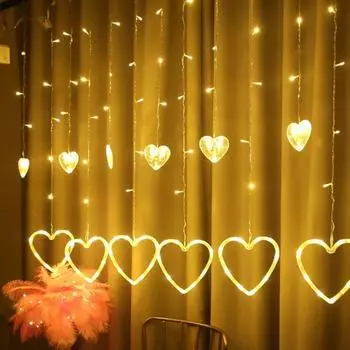 Светодиодные занавески с сердечками, гирлянды, рождественские гирлянды, гирлянды, 8 режимов, вечерние на день Святого Валентина, домашняя свадьба, новогодние украшения EU plug теплый белый